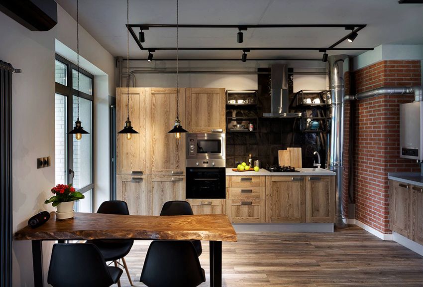 Loft-achtige keuken: ideeën voor het creëren van industriële beknoptheid in het interieur