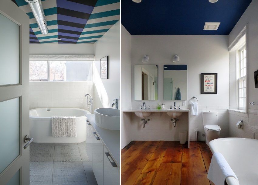 Het plafond in de badkamer: foto-opties, voor- en nadelen