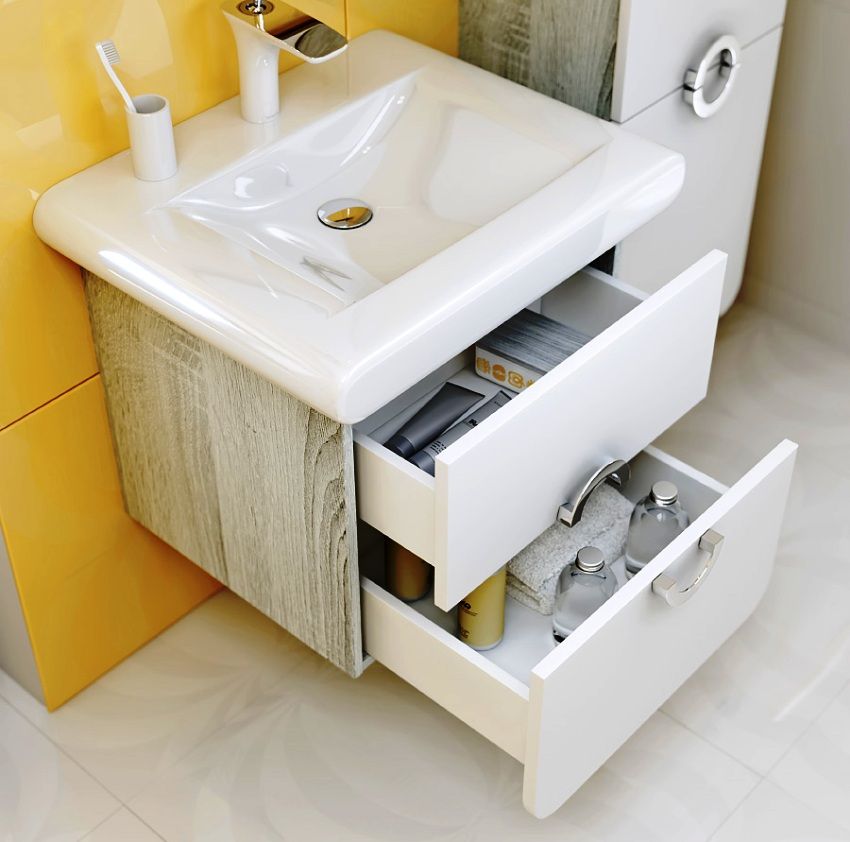 Gootsteen met een kast in de badkamer: een handig en functioneel element van de kamer