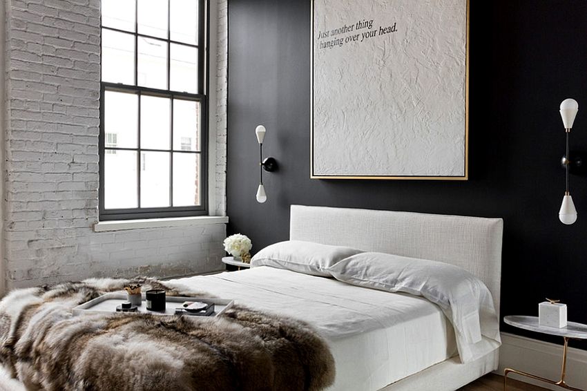 Slaapkamer in loftstijl: stijlvolle, ruime en ongewone kamer